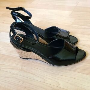 Baldi London Black Wedge Sandals Size 7.5